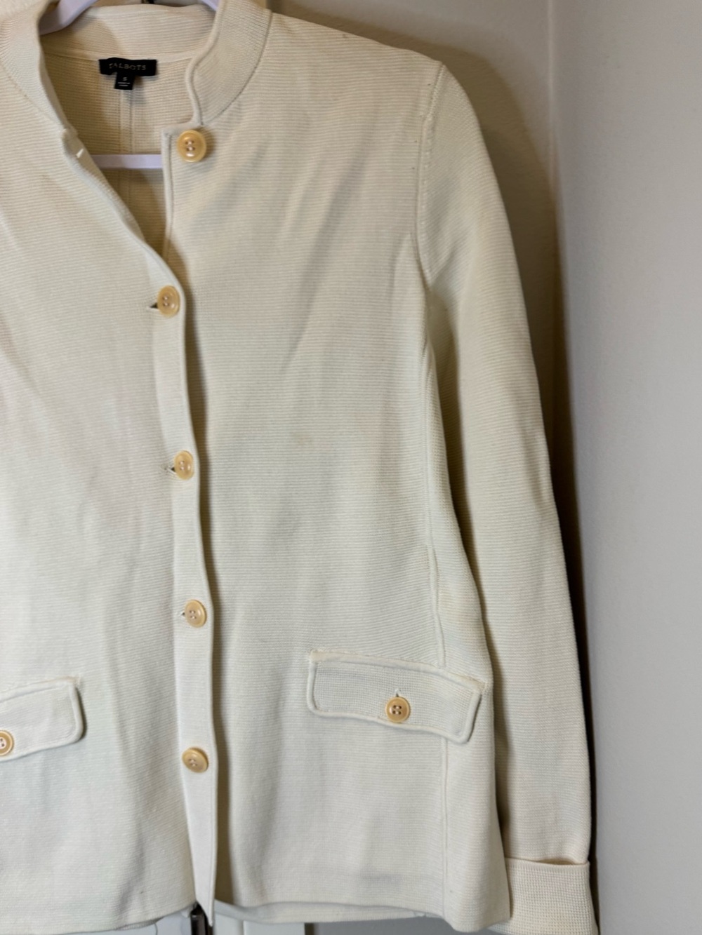 Talbots Cream Knit Button-Front Jacket - Picture 4 of 11